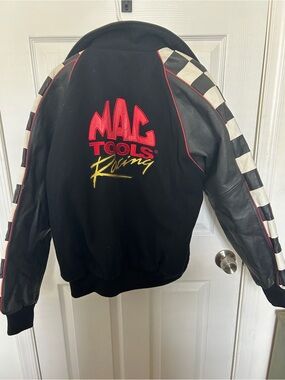 Mac Tools Racing Men's Black Jacket with Checkered Sleeve Detail